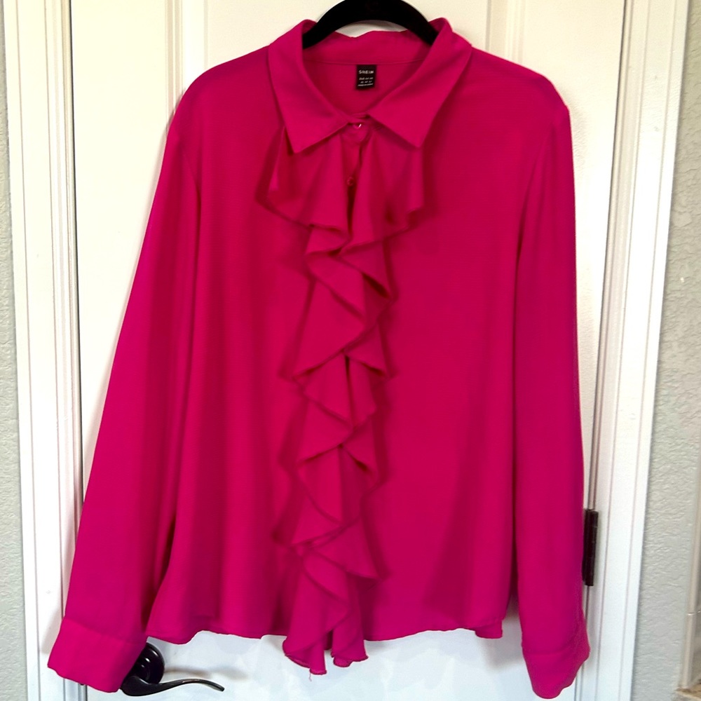 Button down ruffle front blouse